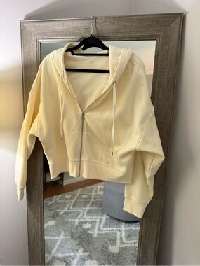 Calia Cropped Zip-Up Hoodie - Cream Size XL